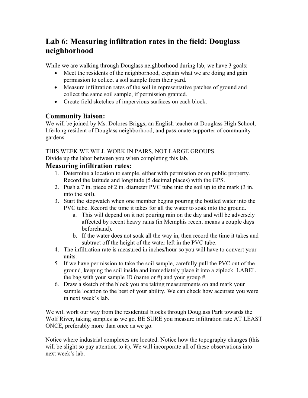 Lab 6: Measuring Infiltration Rates in the Field: Douglass Neighborhood
