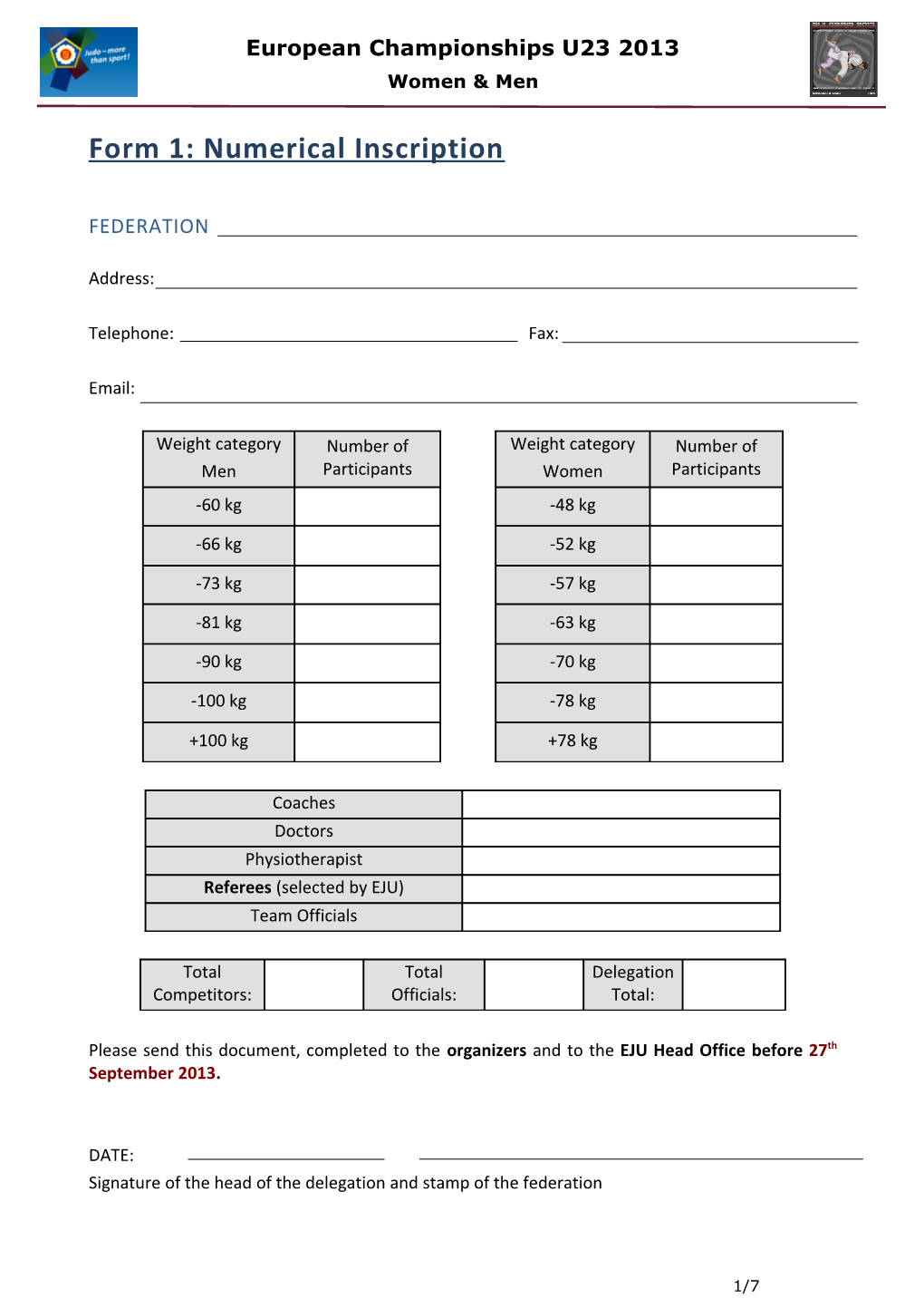 EJU European Championships - Entry Forms