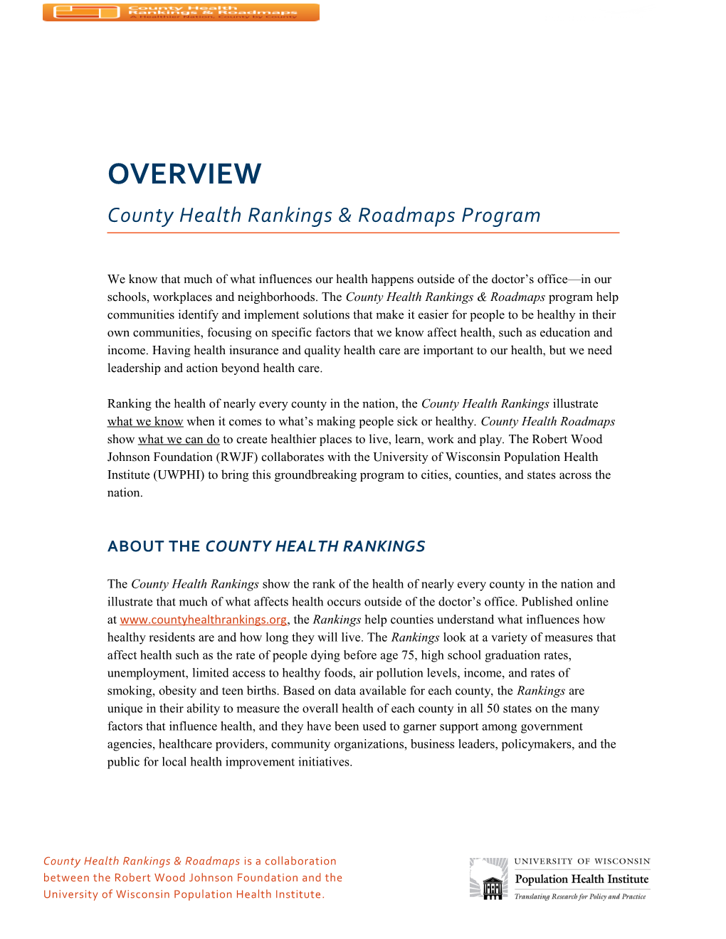 County Health Rankings & Roadmaps Program