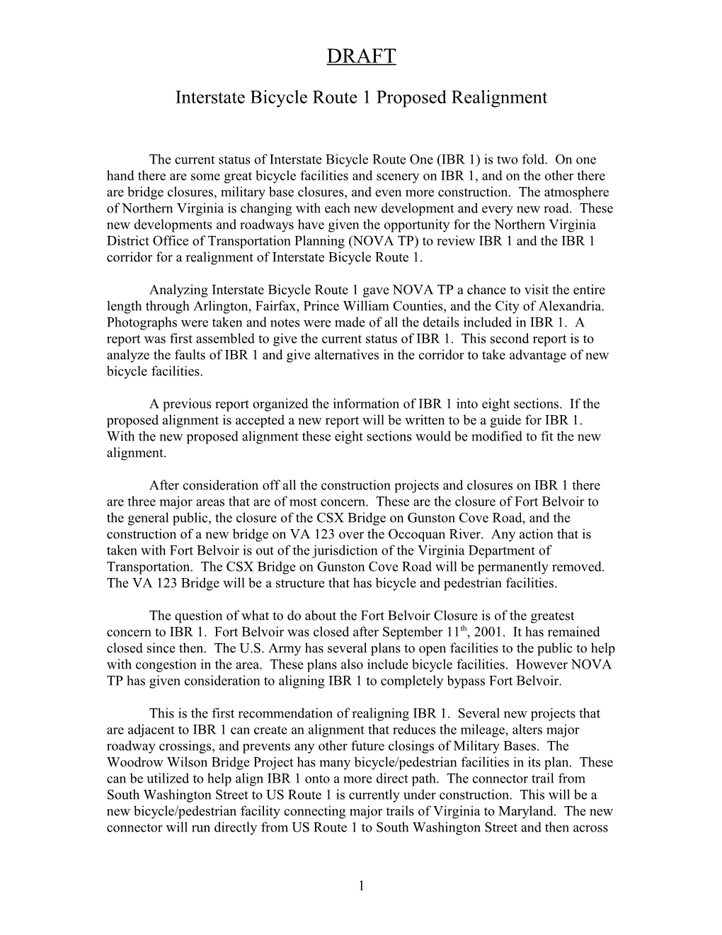 Interstate Bicycle Route 1 Proposed Realignment