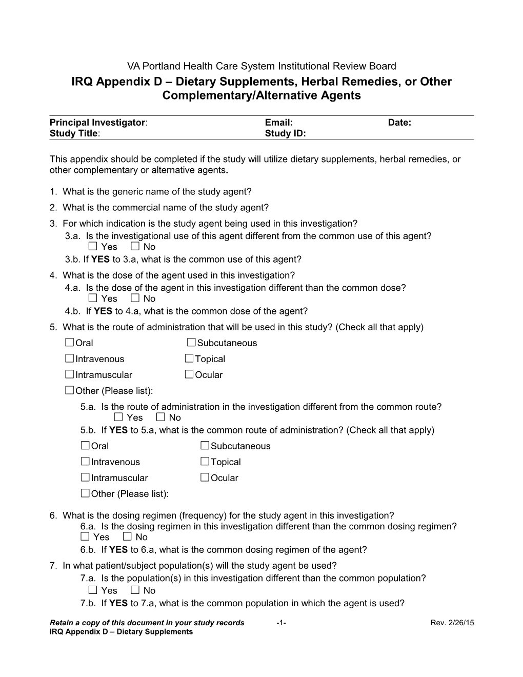 IRQ Appendix D (Portland VA Medical Center)