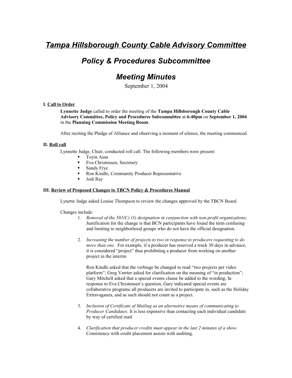 Tampa Hillsborough County Cable Advisory Committee