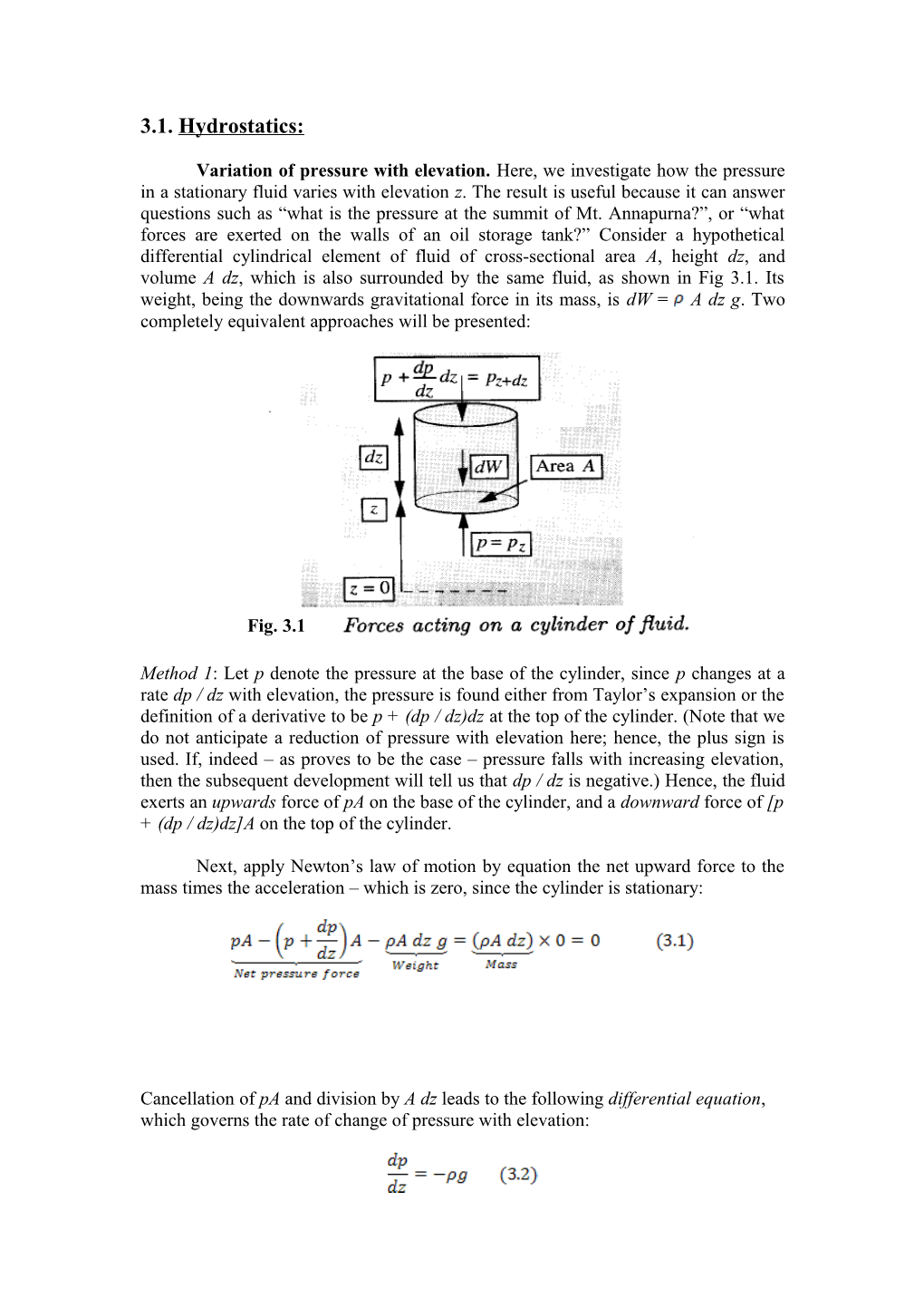 Variation of Pressure with Elevation. Here, We Investigate How the Pressure in a Stationary