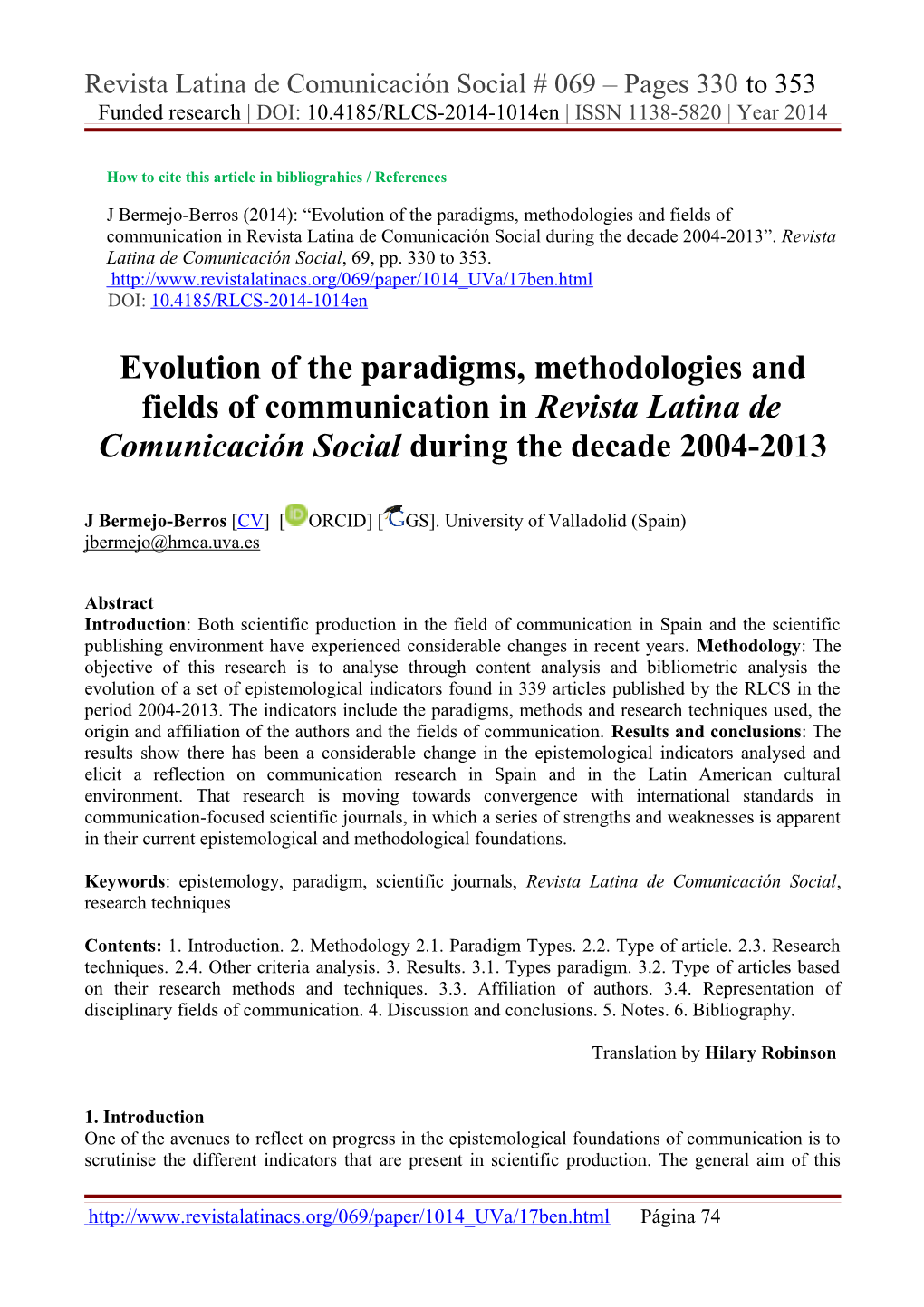 Evolution of the Paradigms, Methodologies and Fields of Communication in the Revista Latina