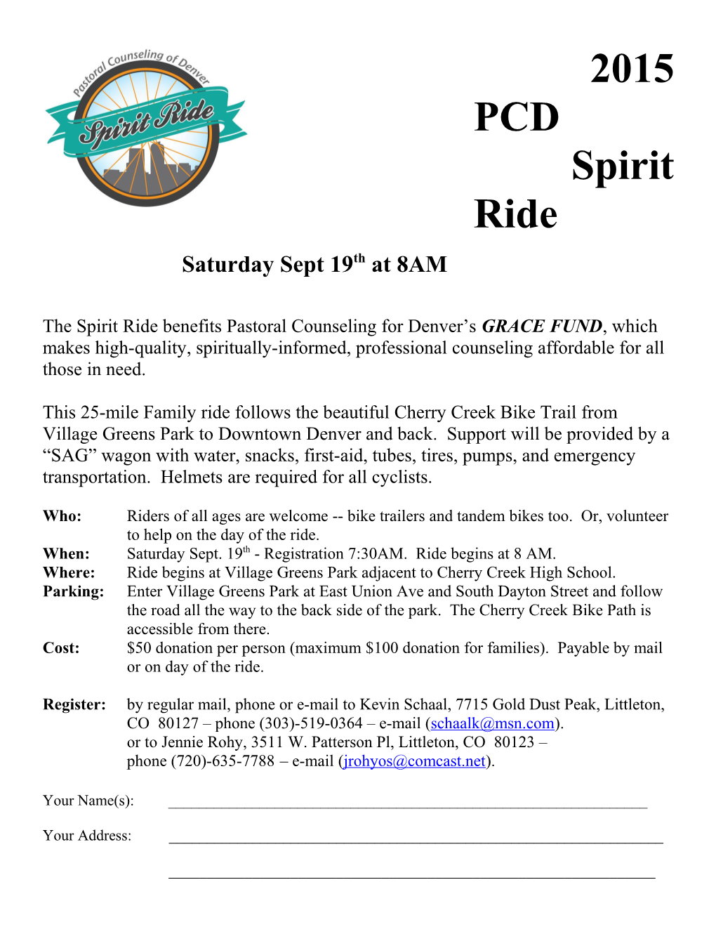 Registration for the Spirit Ride