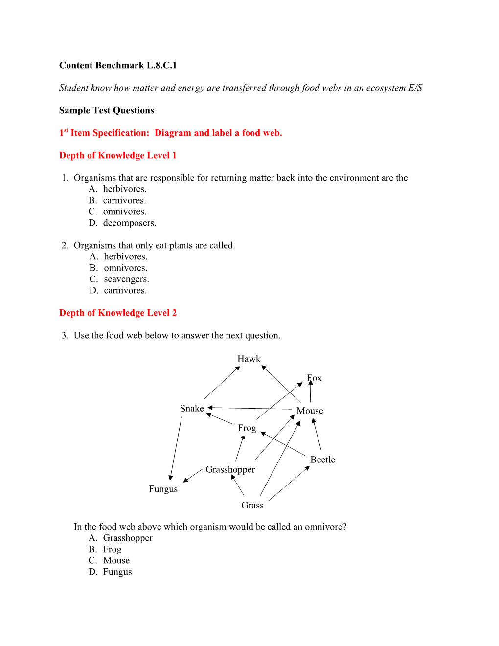 L8C1 Student Know How Matter and Energy Are Transferred Through Food Webs in an Ecosystem