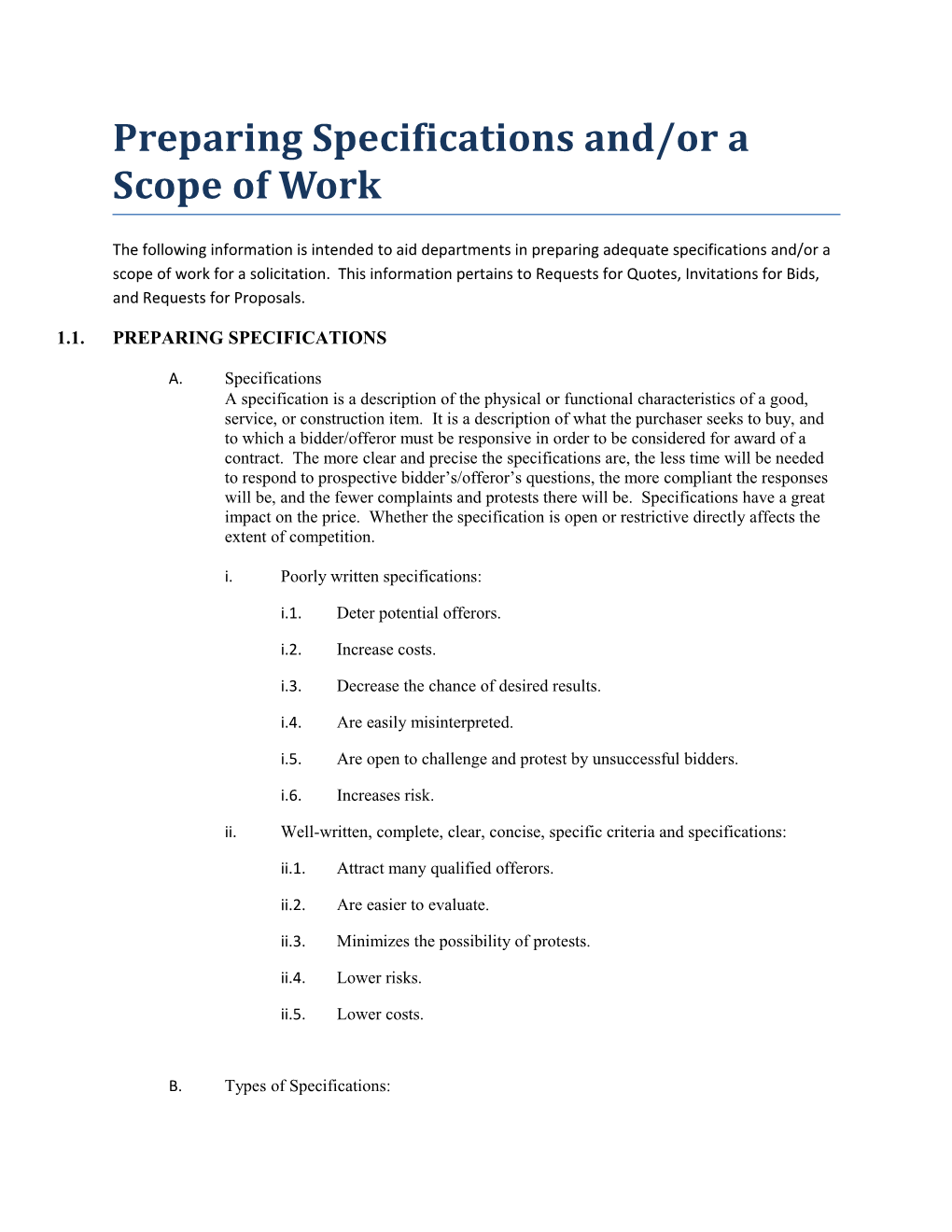 Preparing Specifications and Scope of Work