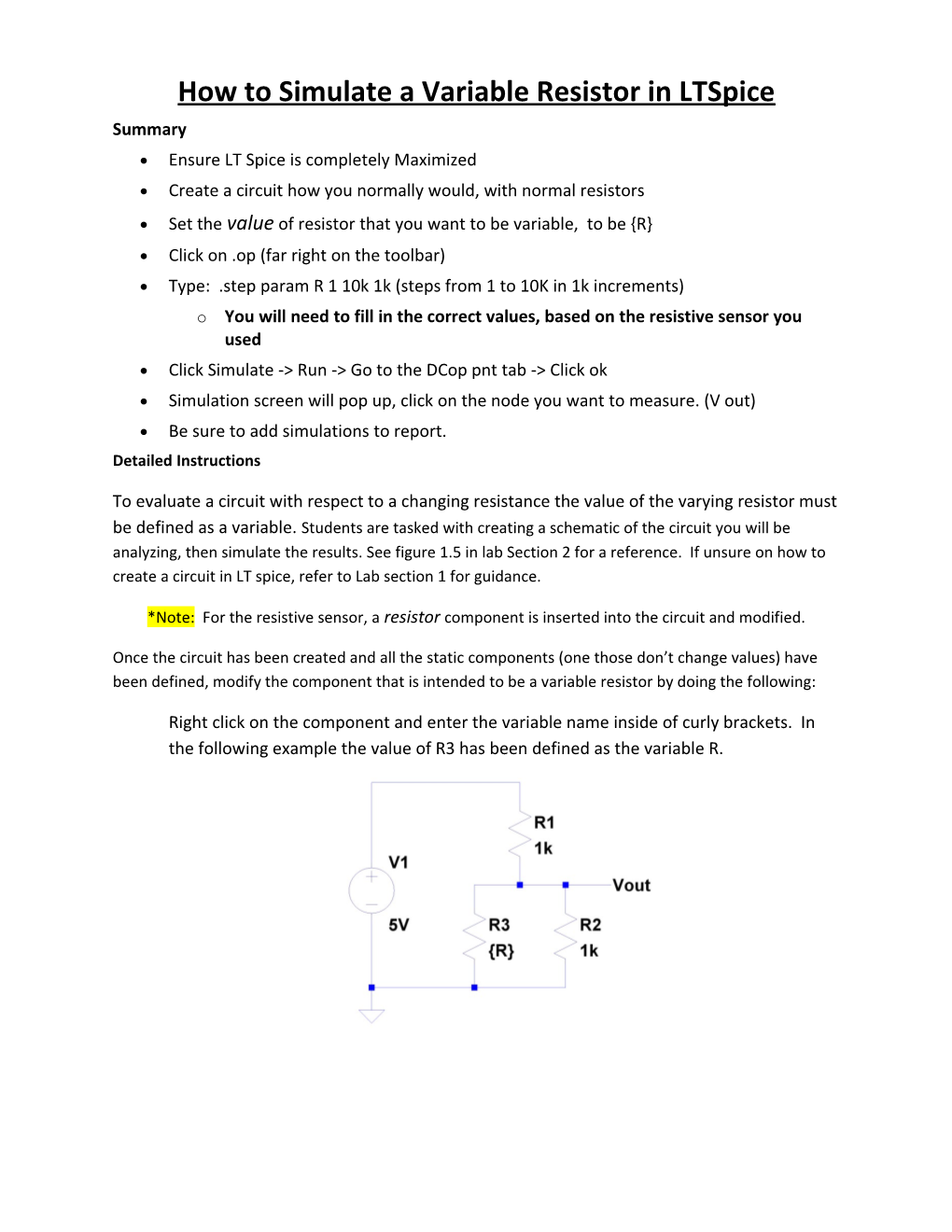 How to Simulate a Variable Resistor in Ltspice