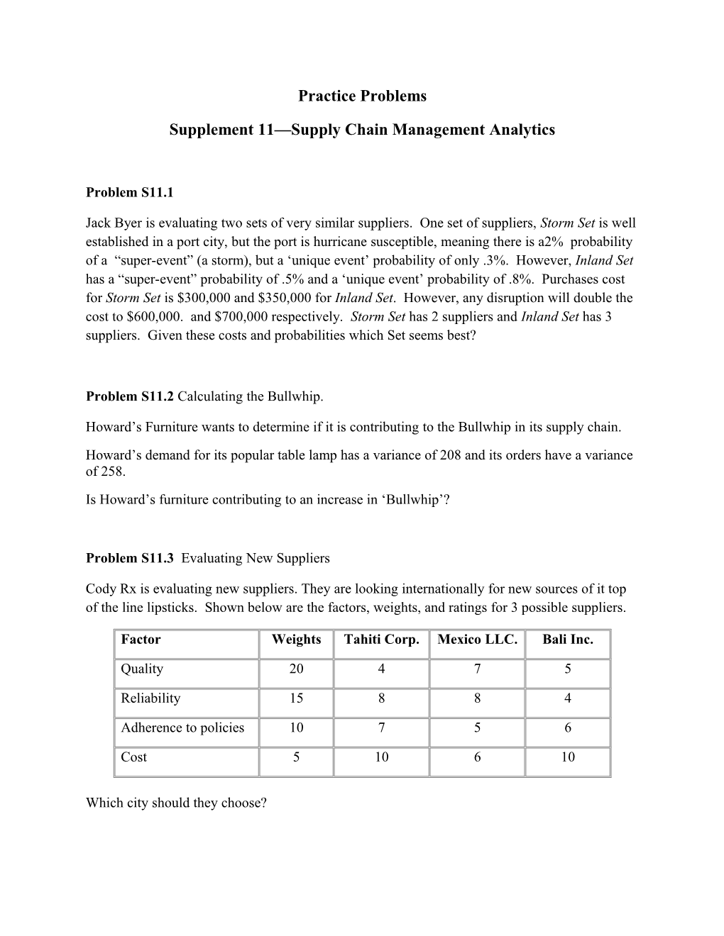 Supplement 11 Supply Chain Management Analytics