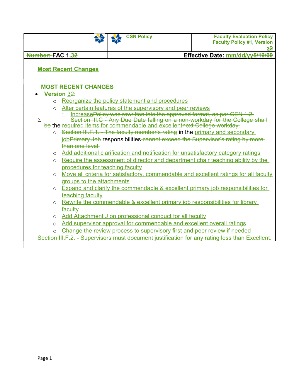 Reorganize the Policy Statement and Procedures