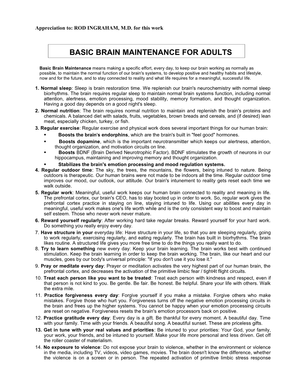 Basic Brain Maintenance for Adults