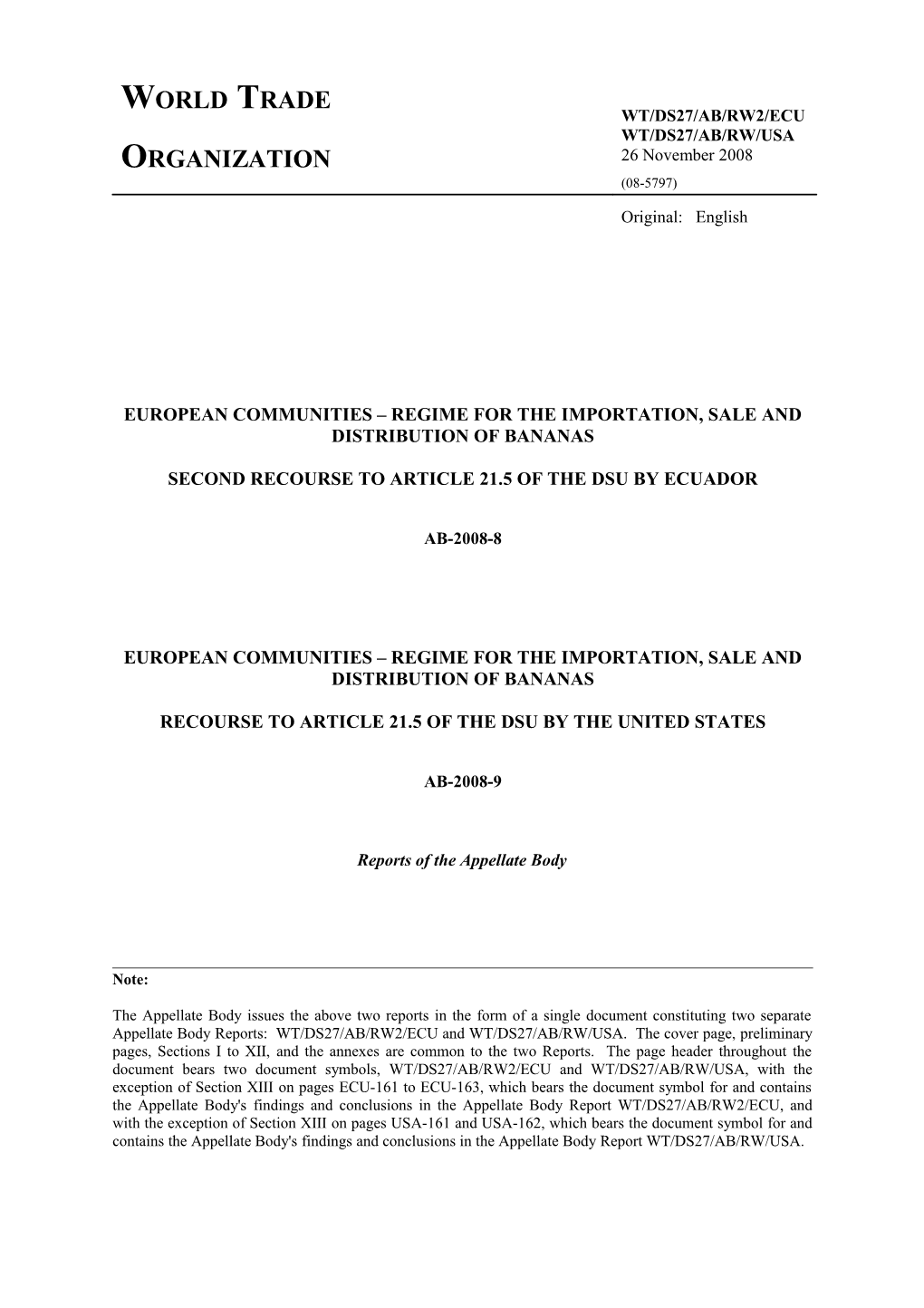 European Communities Regime for the Importation, Saleand Distribution of Bananas