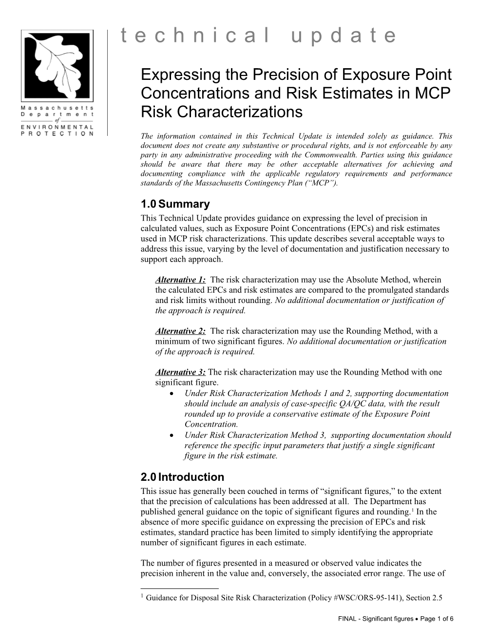 Expressing the Precision of Exposure Point Concentrations and Risk Estimates in MCP Risk