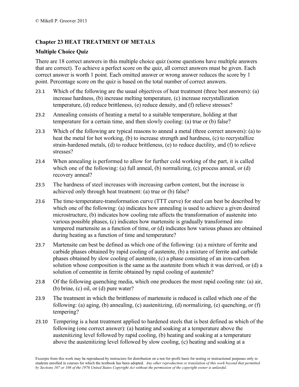 Chapter 23 HEAT TREATMENT of METALS