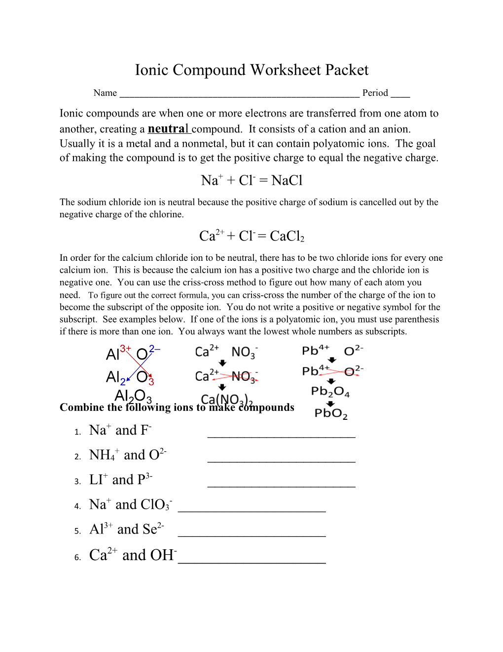 Ionic Compound Worksheet Packet