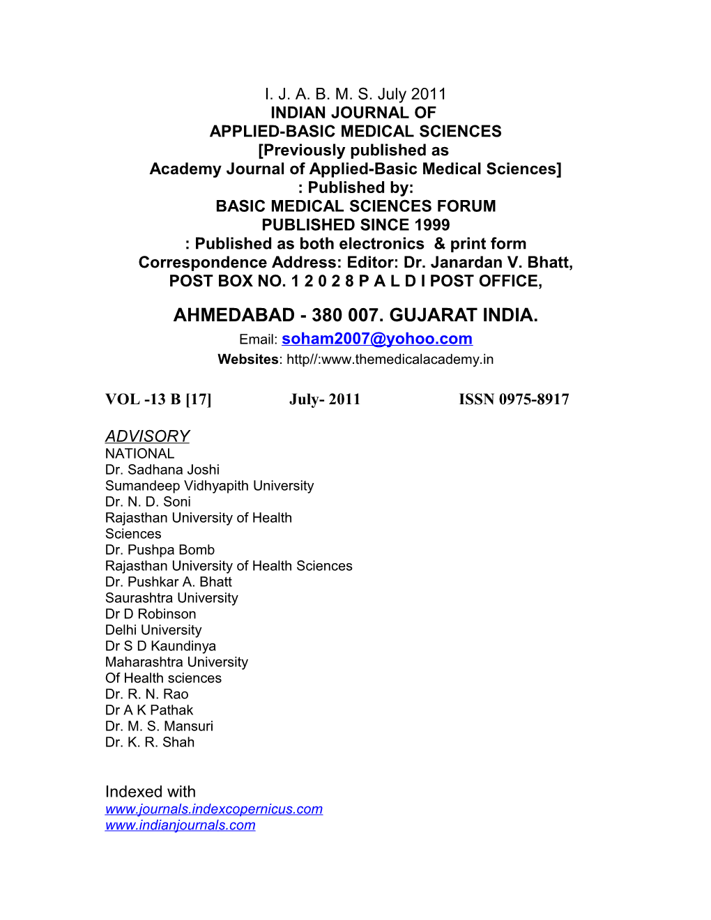 Academy Journal of Applied-Basic Medical Sciences