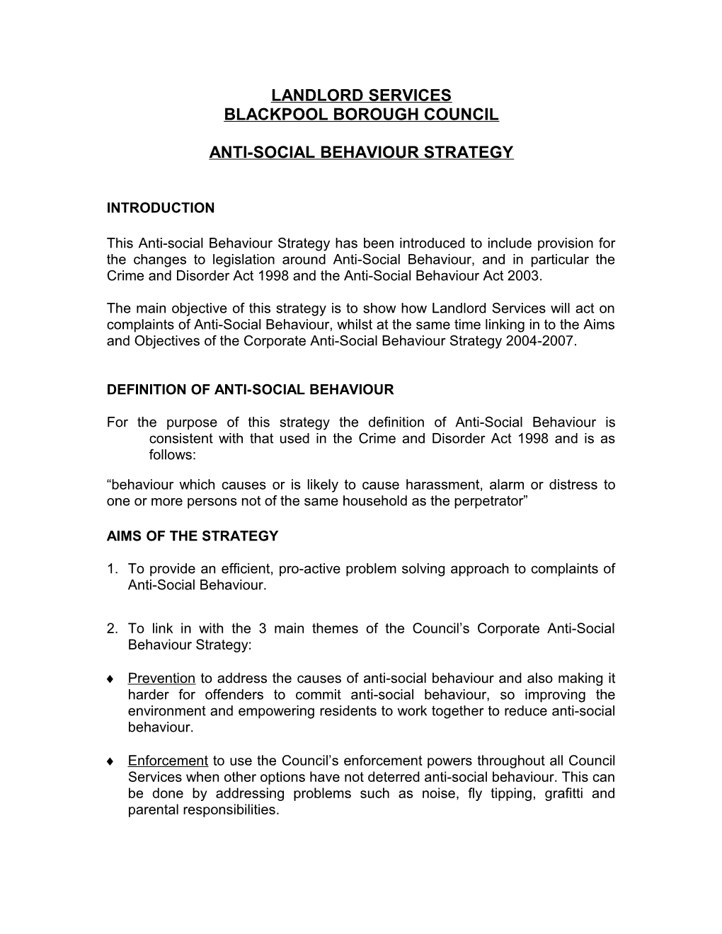 Anti-Social Behaviour Strategy