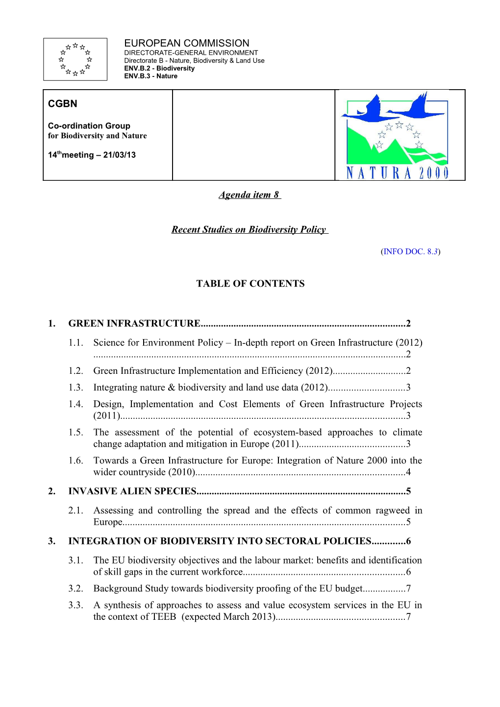 Recent Studies on Biodiversity Policy