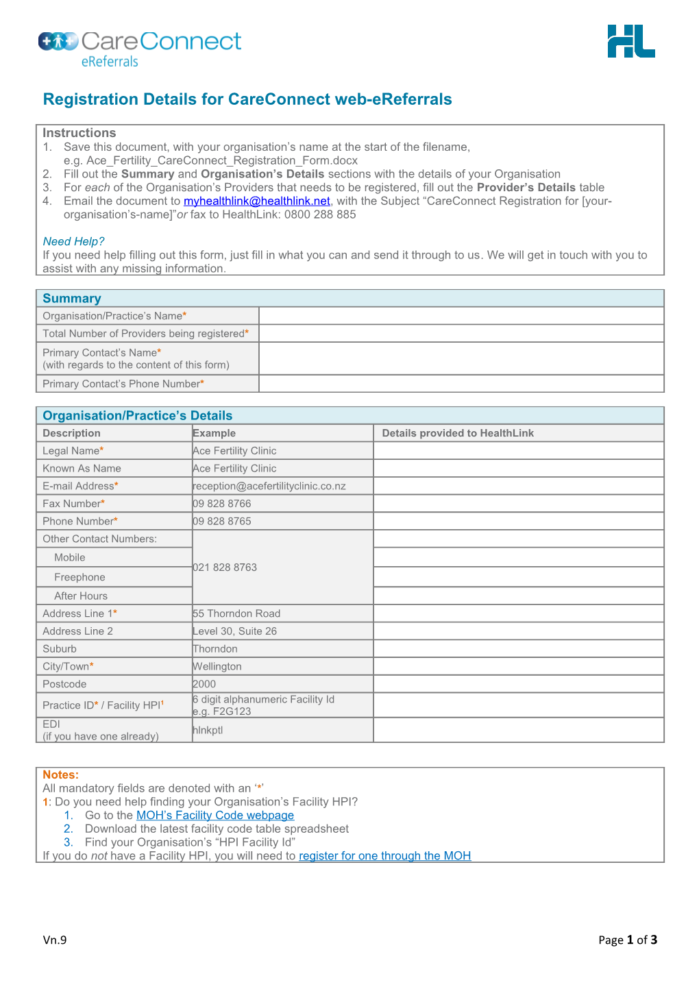 Registration Details for Careconnect Web-Ereferrals