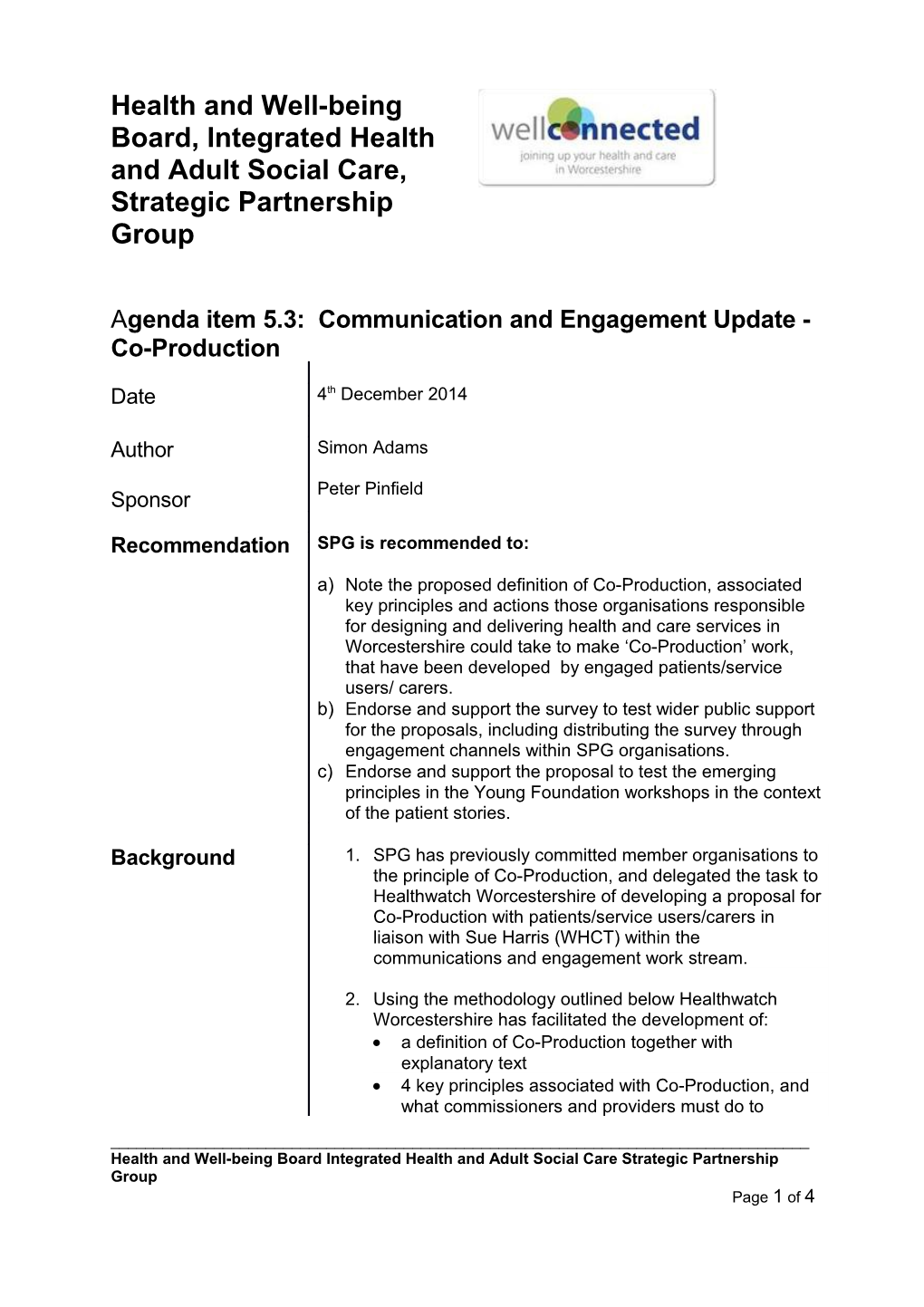 A Definition of Co-Production Together with Explanatory Text