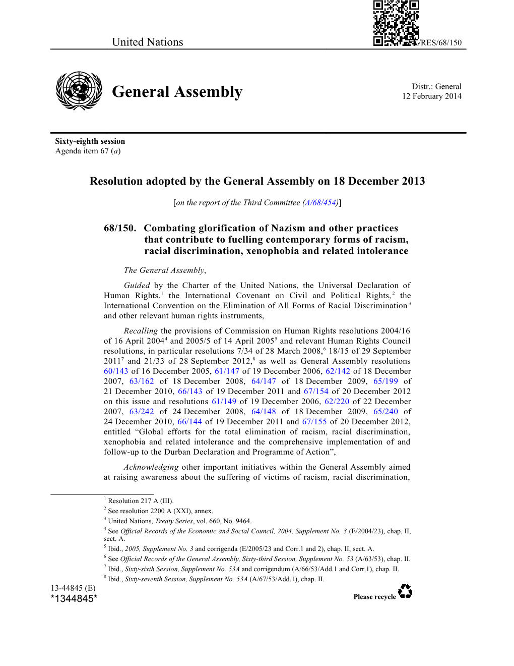 Resolution Adopted by the General Assembly On18december 2013