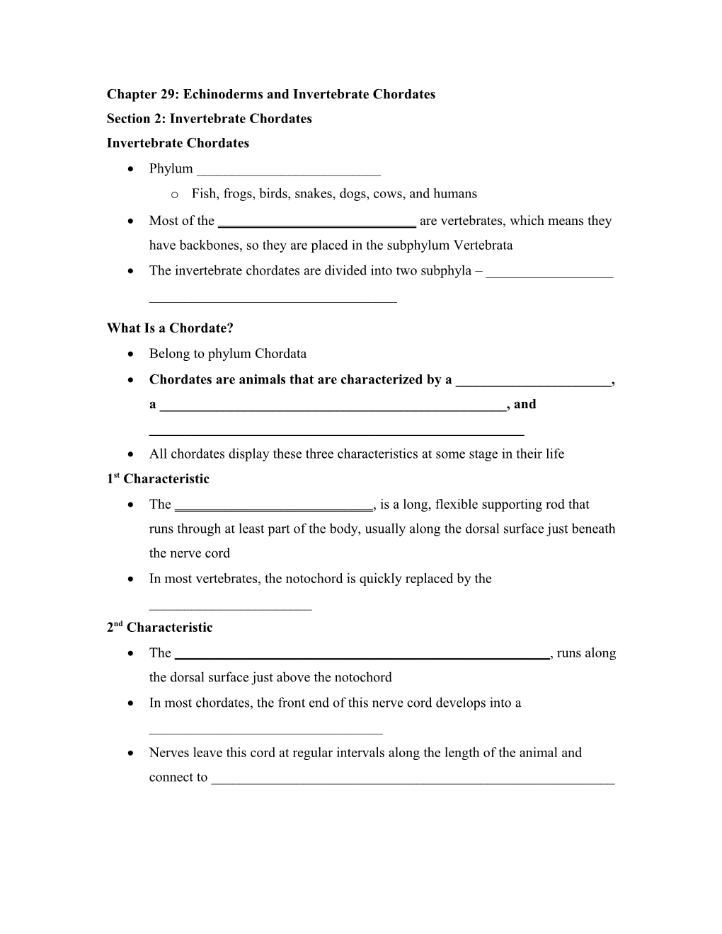 Chapter 29: Echinoderms and Invertebrate Chordates