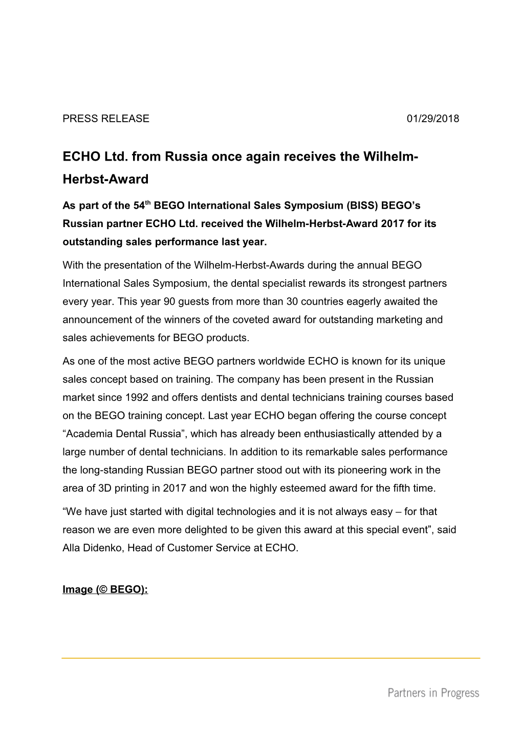 ECHO Ltd. from Russia Once Again Receives the Wilhelm-Herbst-Award