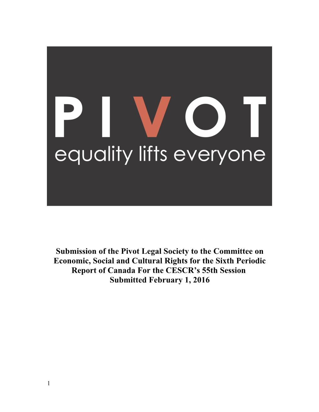 Submission of the Pivot Legal Society to the Committee on Economic, Social and Cultural