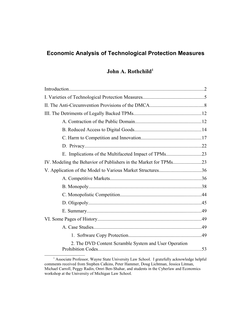 Economic Analysis of Technological Protection Measures