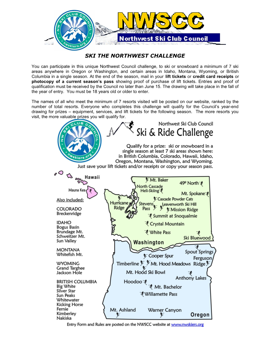Ski Oregon & Washington Challenge 2007 Flyer