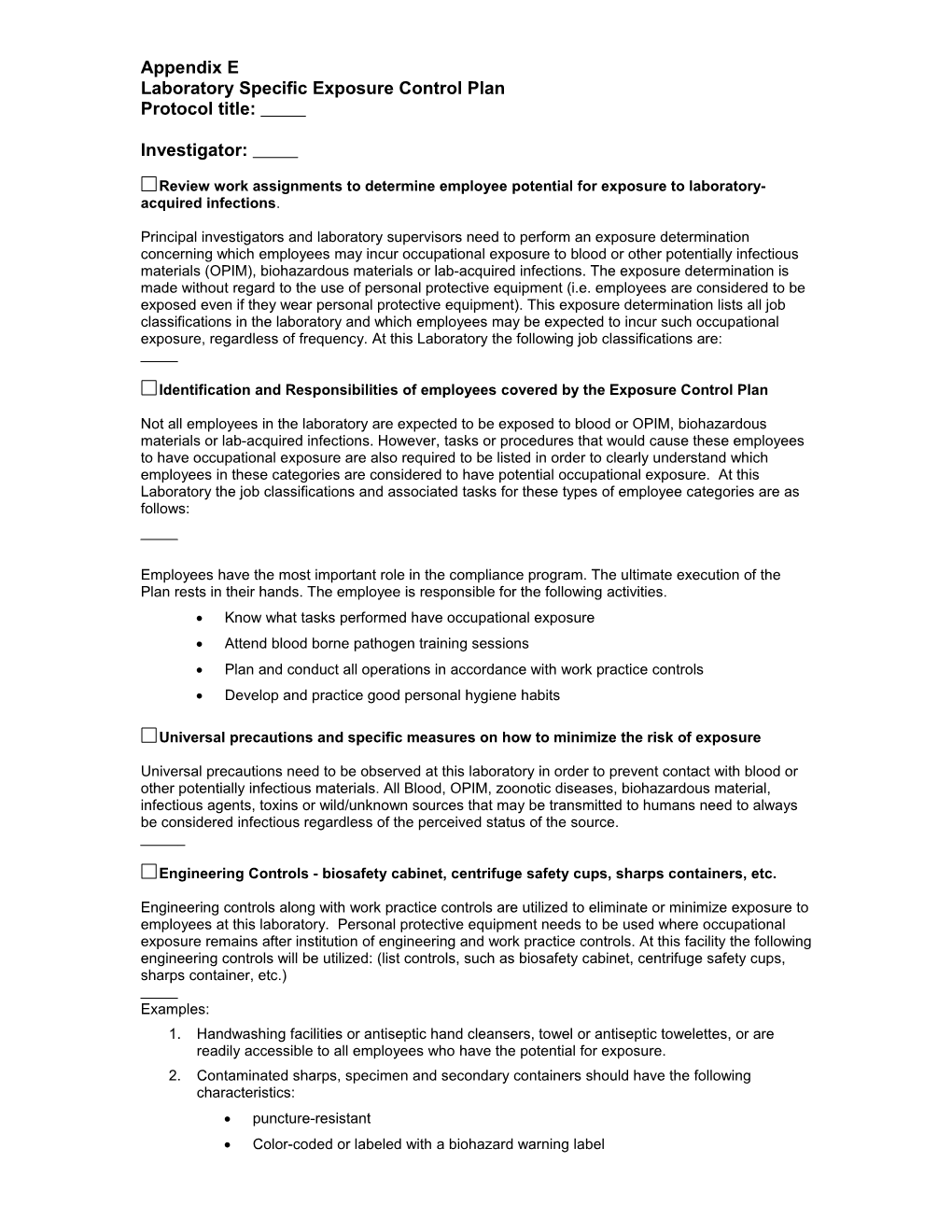 Laboratory Specific Exposure Control Plan