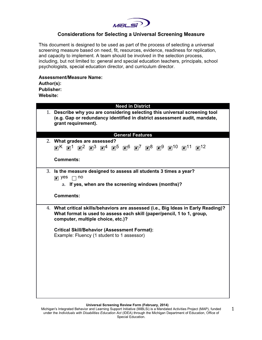 Considerations for Selecting a Universal Screening Measure