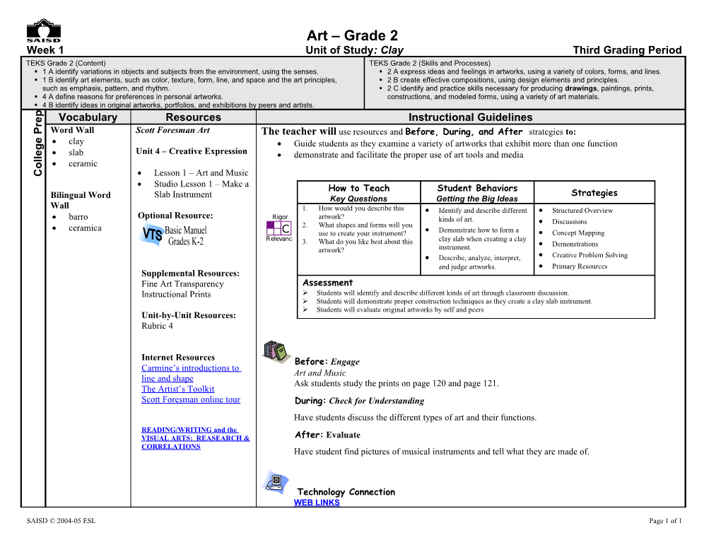 Week 1Unit of Study: Claythird Grading Period