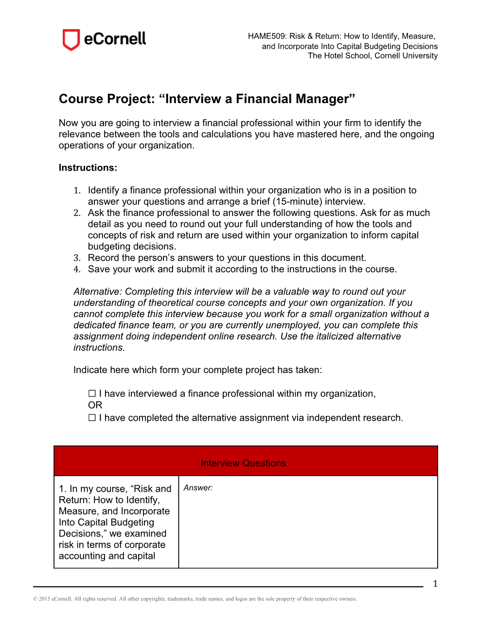 Course Project: Interview a Financial Manager