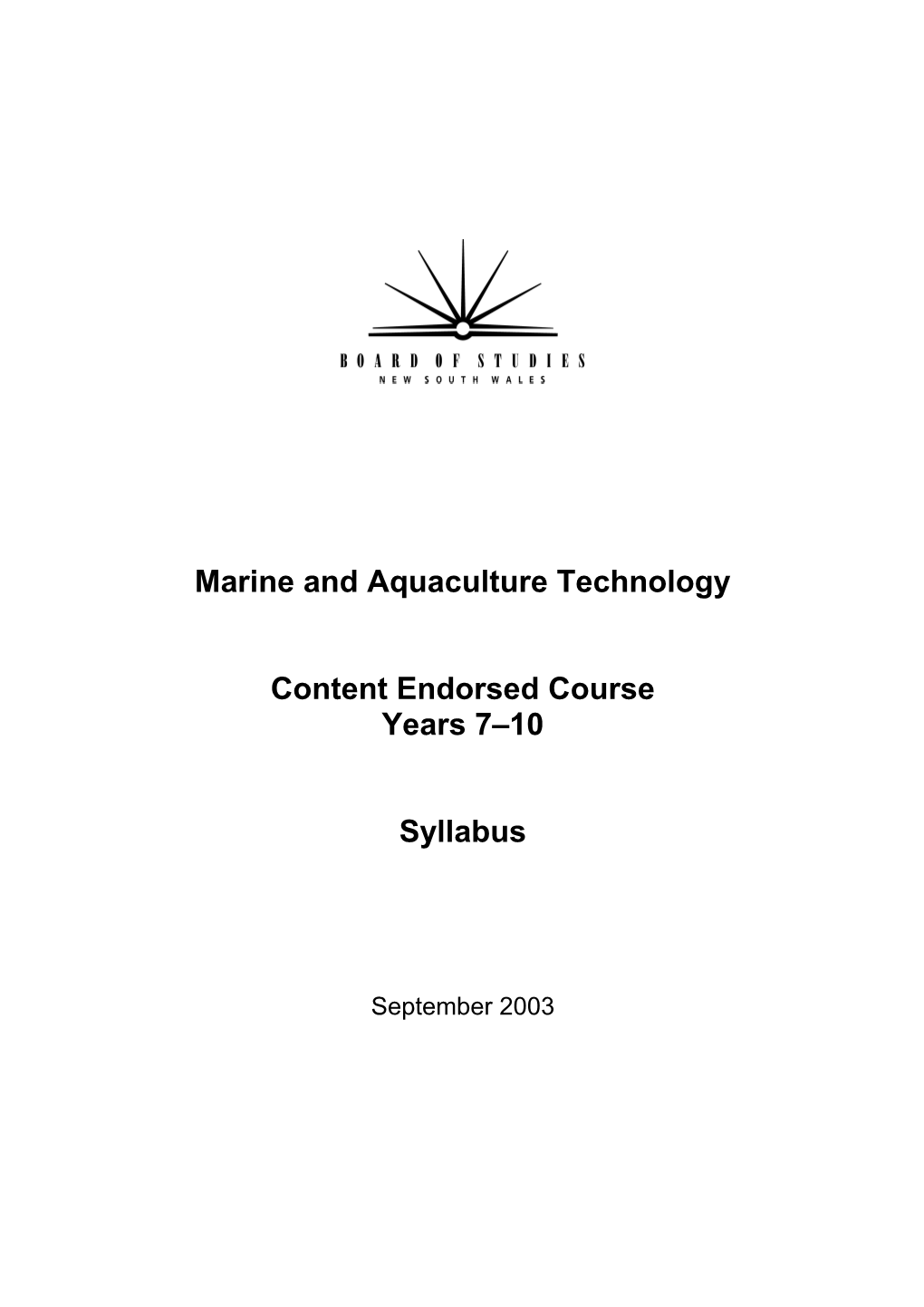 Marine and Aquaculture Technology Content Endorsed Course Years 7-10 Syllabus