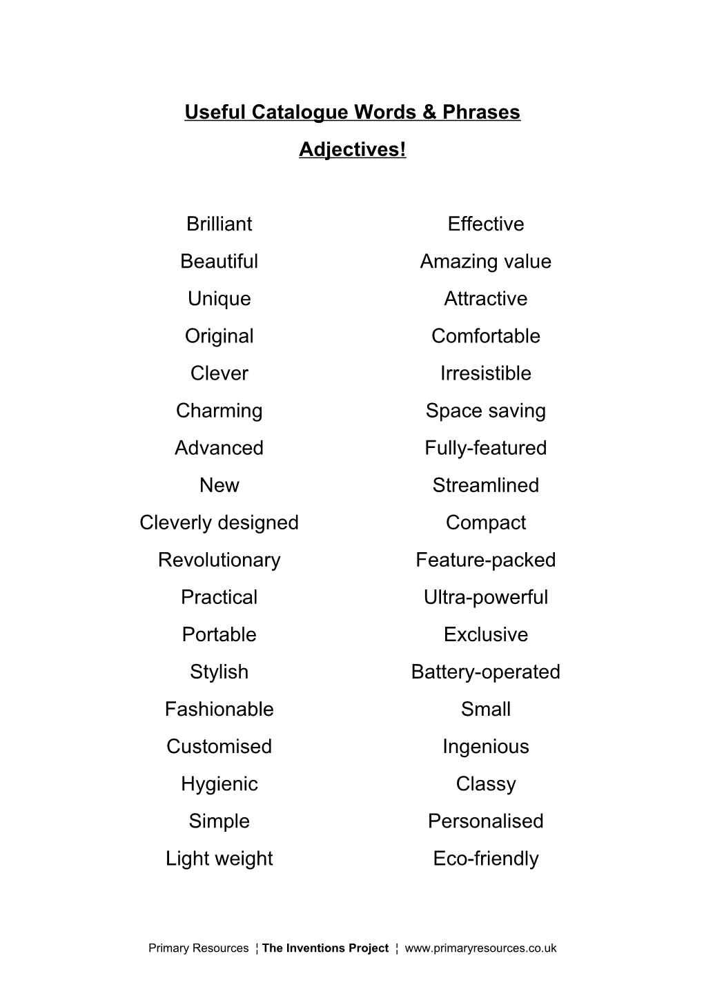 Useful Catalogue Words & Phrases