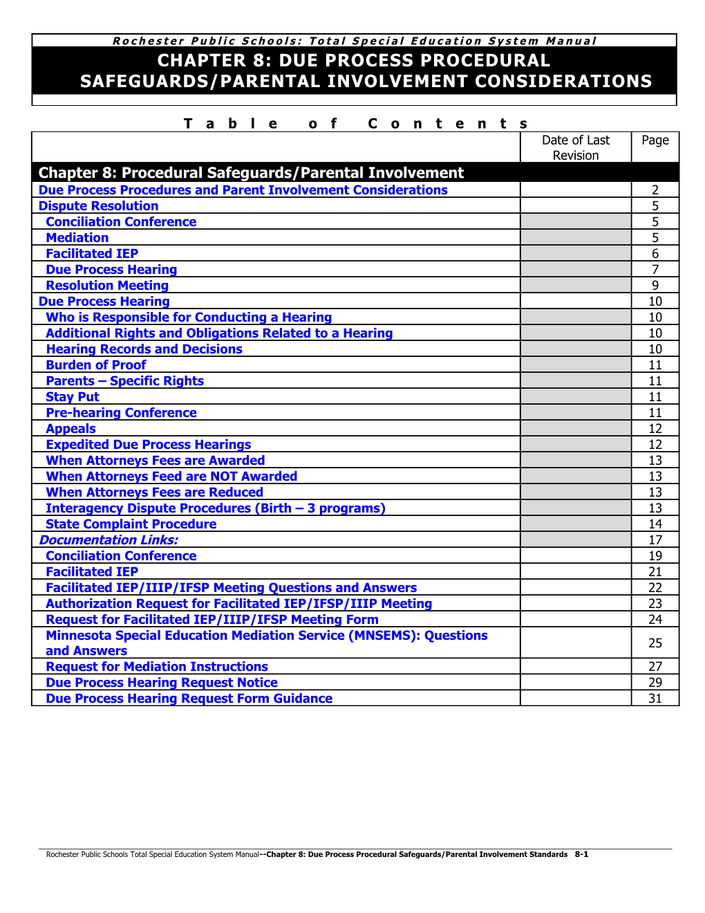 Chapter 8: Due Process Procedural Safeguards/Parental Involvement Considerations