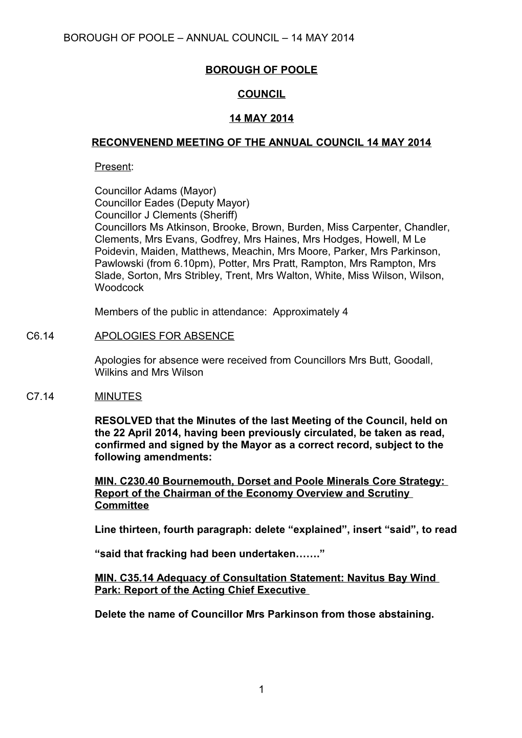 Borough of Poole Annual Council 14 May 2014