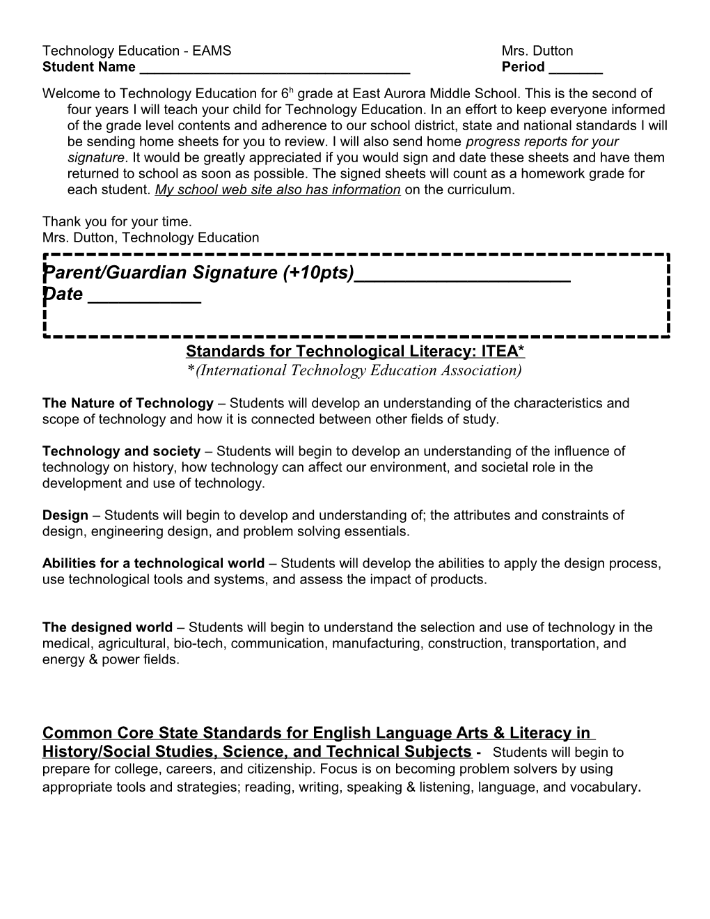 Learning Standards for Math, Science and Technology