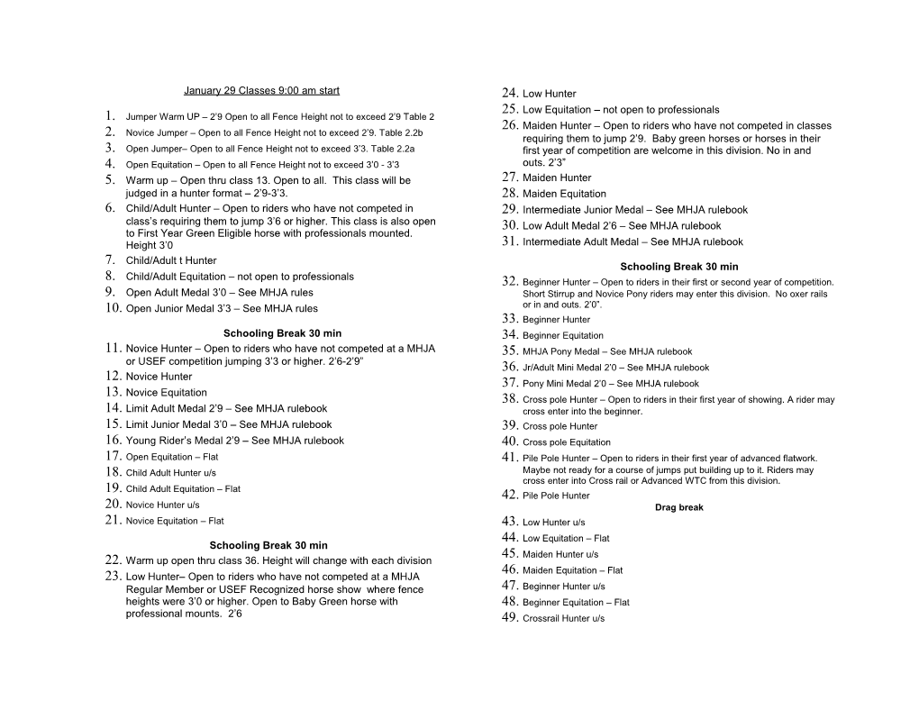 Jumper Warm up 2 9 Open to All Fence Height Not to Exceed 2 9 Table 2