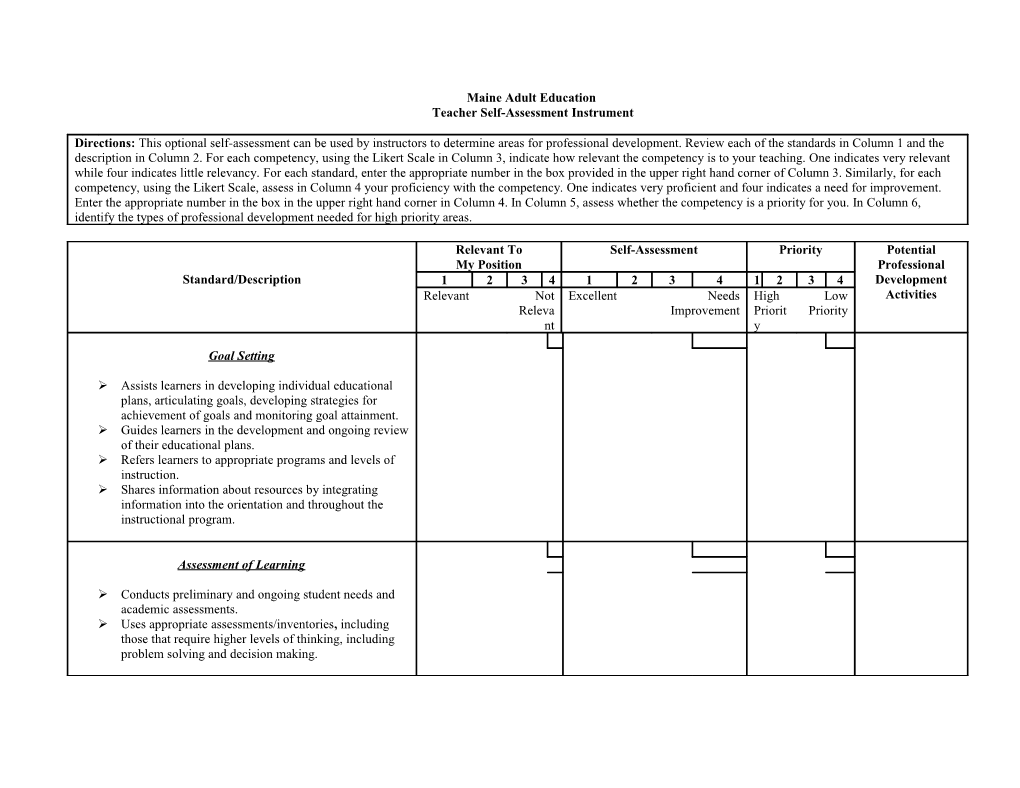 Teacher Self-Assessment Instrument