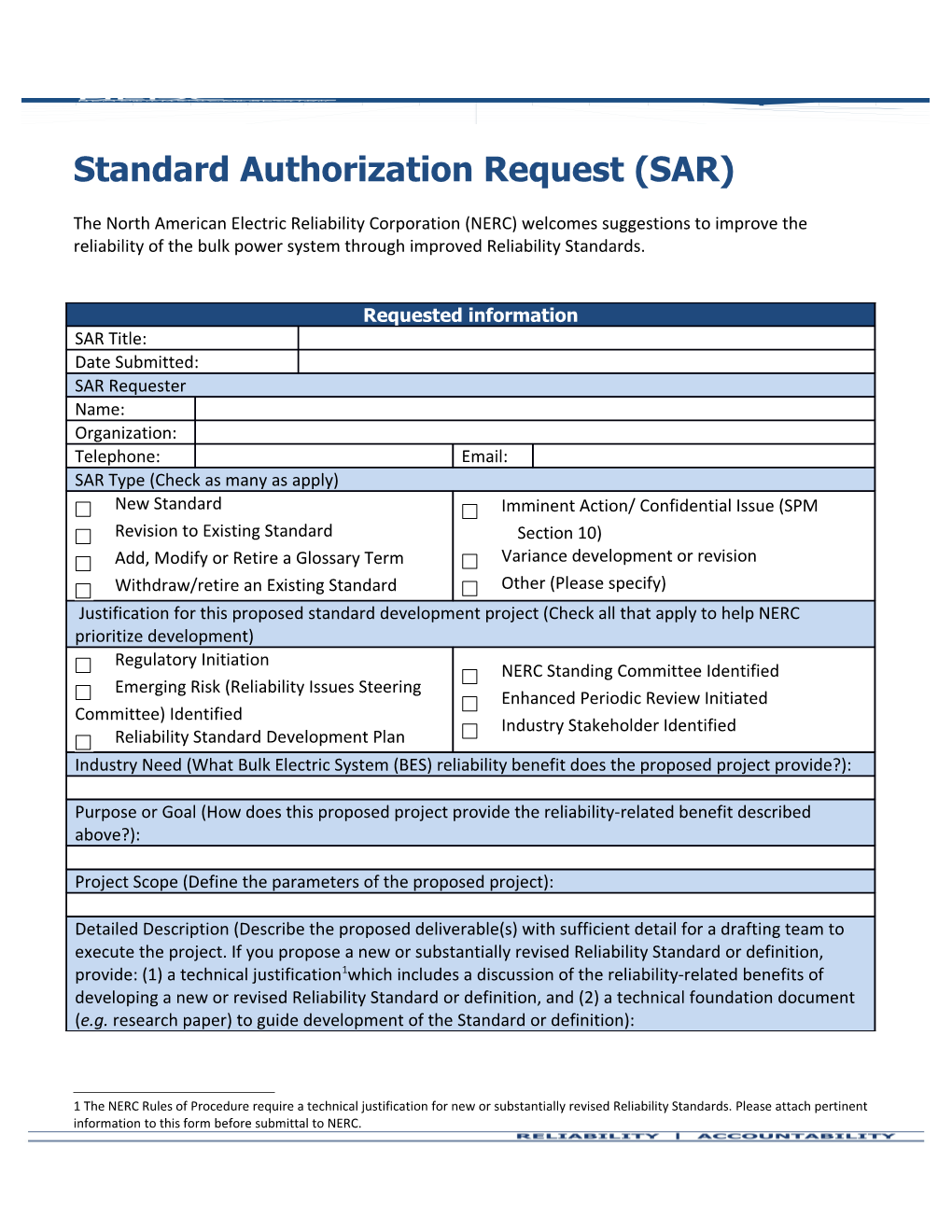 Standard Authorization Request (SAR) Form