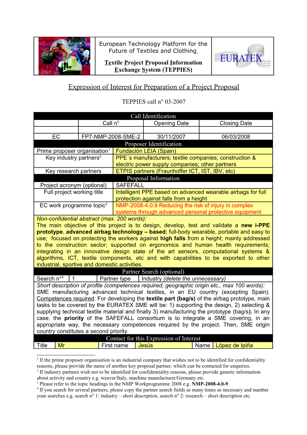 Expression of Interest for Preparation of a Project Proposal