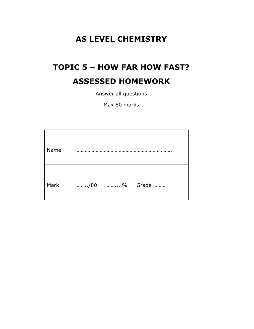Topic 5 How Far How Fast?