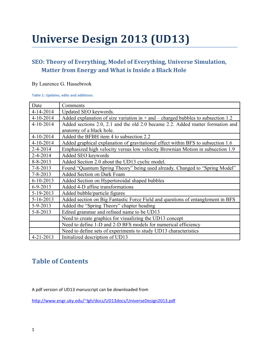 Table 1: Updates, Edits and Additions