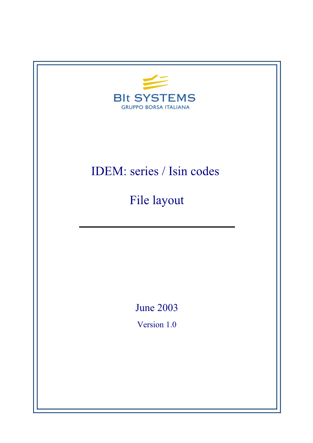 IDEM: Series / Isin Codes