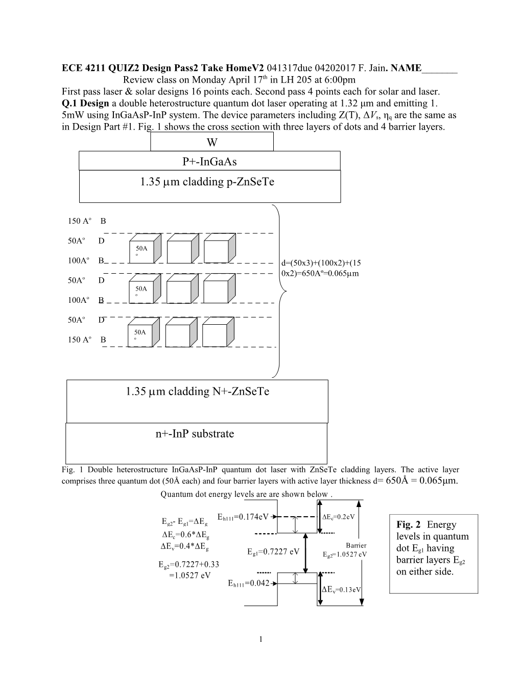 HW#9 Quantum Well/Quantum Dot LASER Design