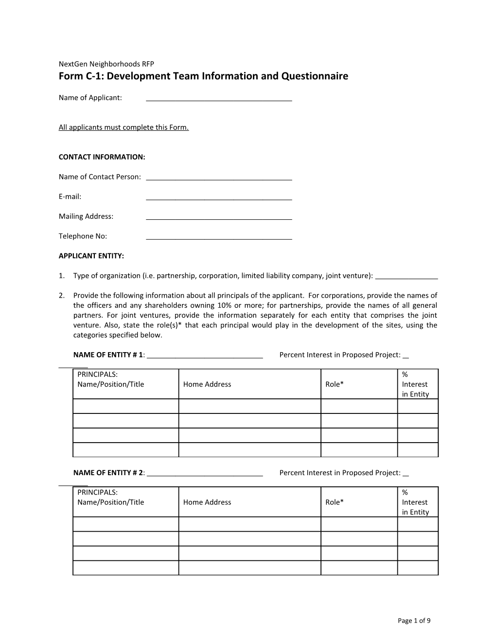 Stanley Avenue Homes RFP Form 1