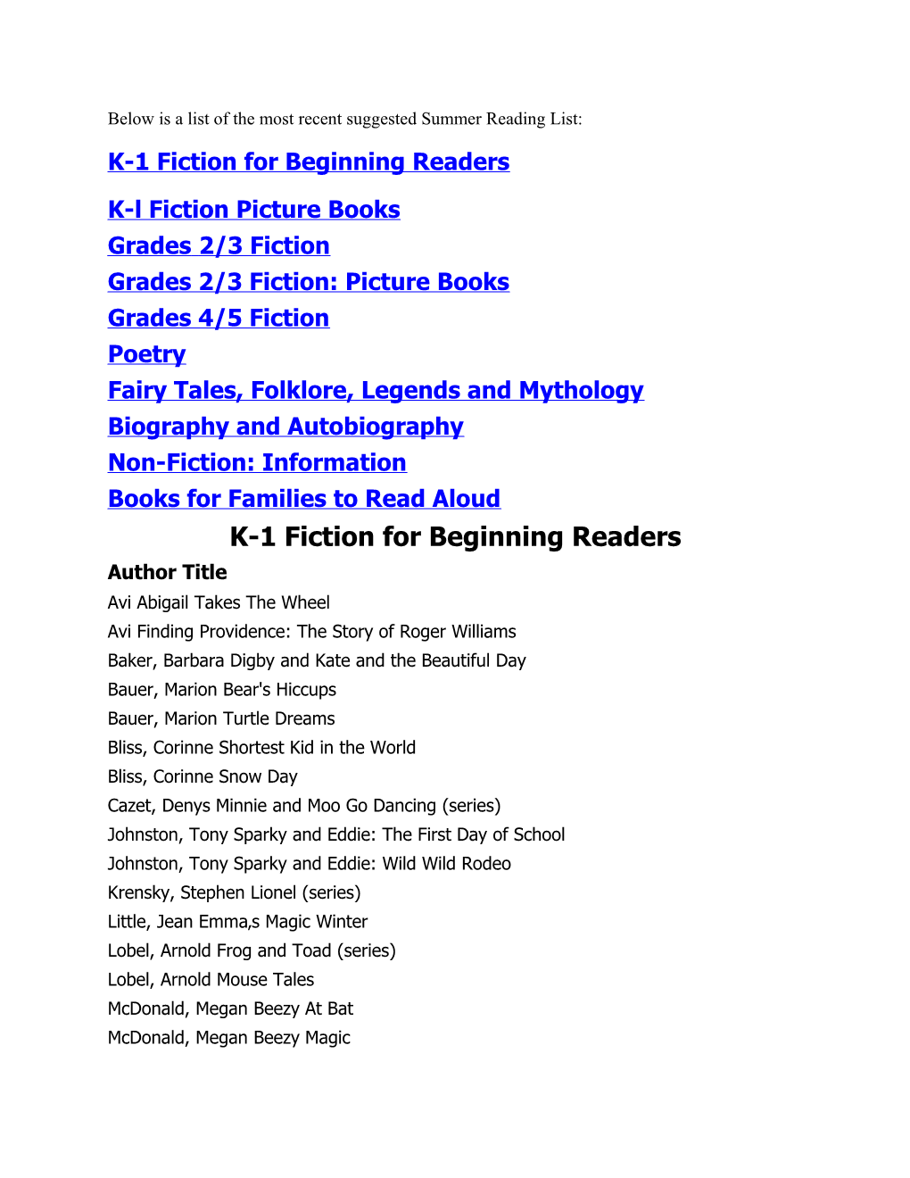Below Is a List of the Most Recent Suggested Summer Reading List