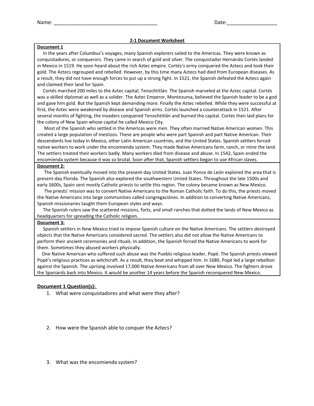 2-1 Document Worksheet